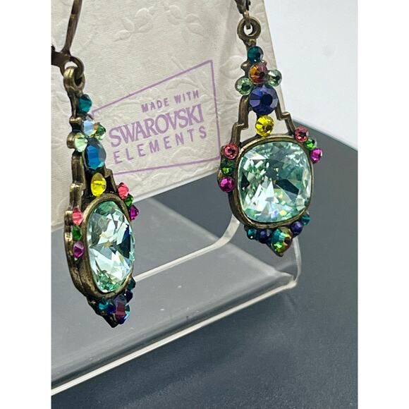 Anne Koplik Signed Cushion Cut Mint Swarovski Crystal Pierced Earrings New - Picture 7 of 15